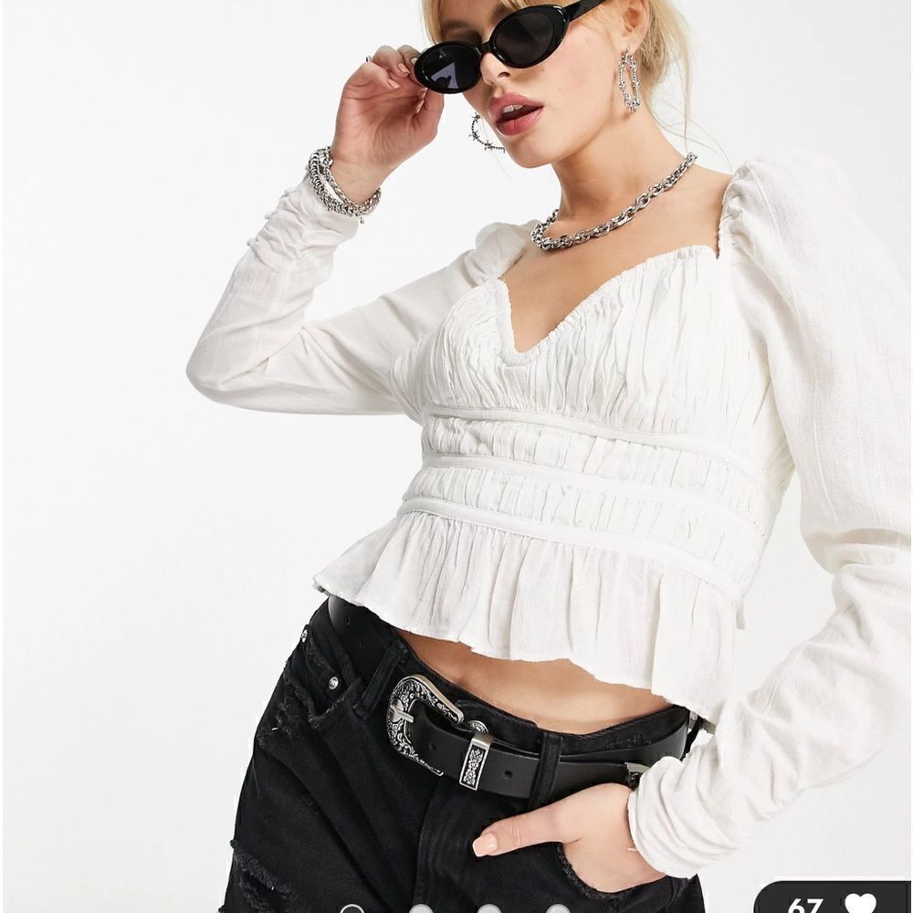 Free People Chloe puff sleeve blouse in white.Size M